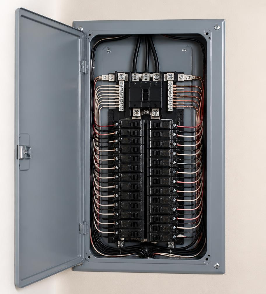 Organized breaker panel with tidy circuit wiring